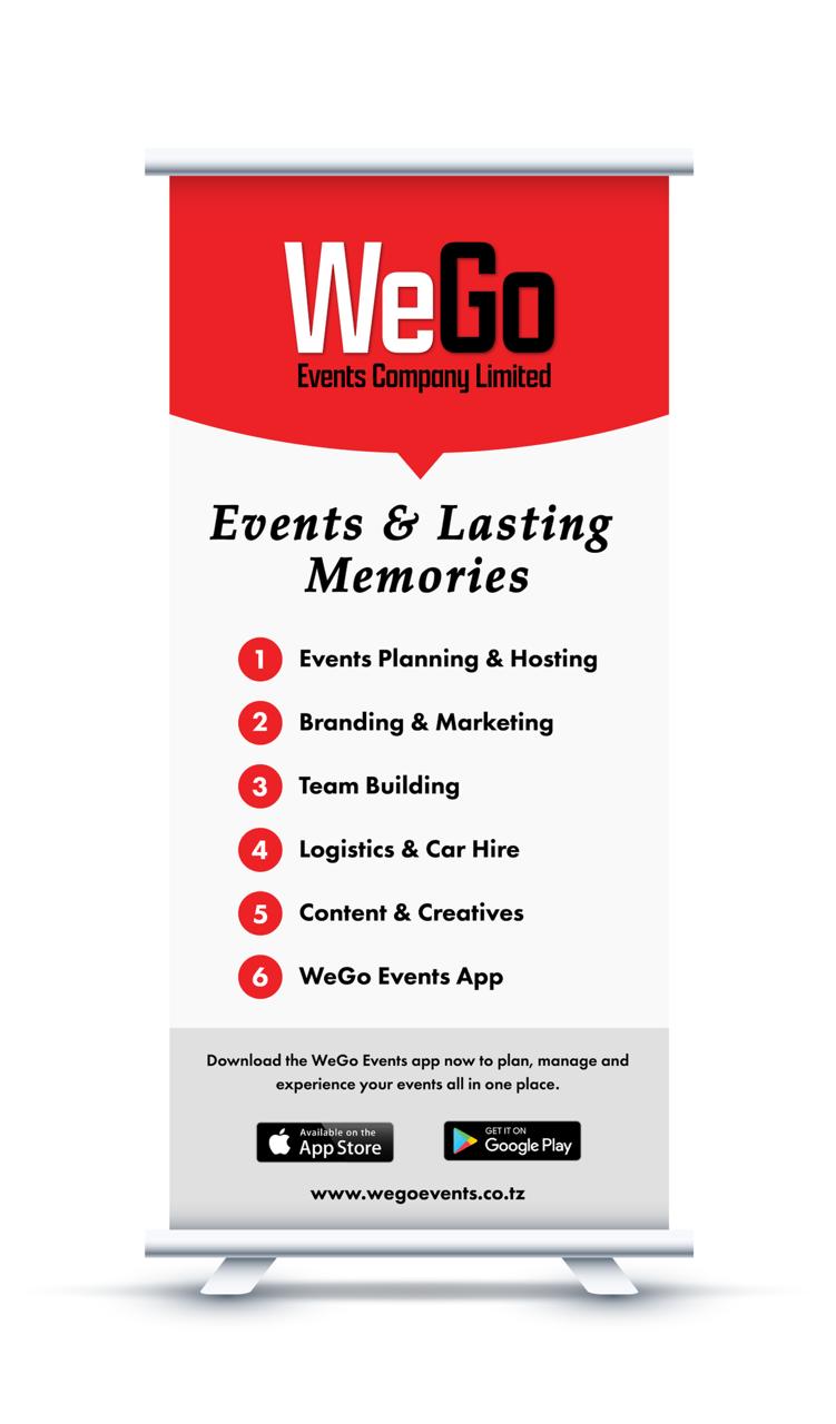 WeGo Events services rollup banner showing Events Planning, Branding, Team Building, Logistics, Content and the WeGo Events App